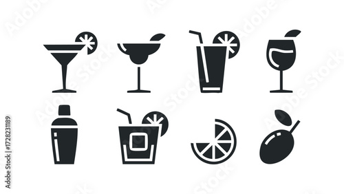 Collection of Drink and Cocktail Icons. Vector hand drawn illustration