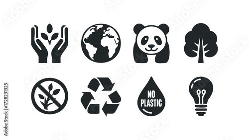 Environmental conservation icons for nature and sustainability. Vector hand drawn illustration