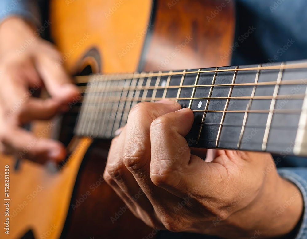Fototapeta premium Close-up of hands playing acoustic guitar (1)