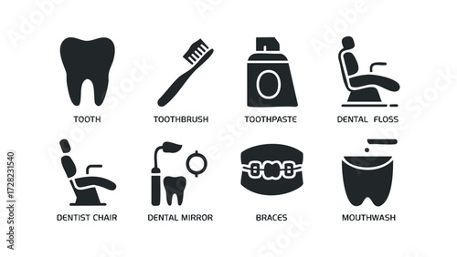 Dental Care Icons Set. Vector hand drawn illustration