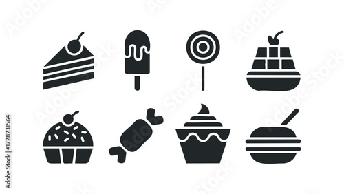 Collection of stylized sweet treat icons. Vector hand drawn illustration