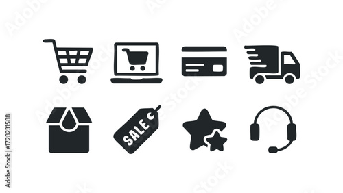 E-commerce Icons Set for Online Shopping and Delivery. Vector hand drawn illustration