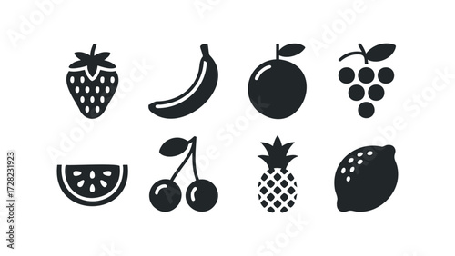 Collection of simplified fruit icons. Vector hand drawn illustration