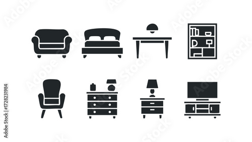 Home furnishing icons collection. Vector hand drawn illustration