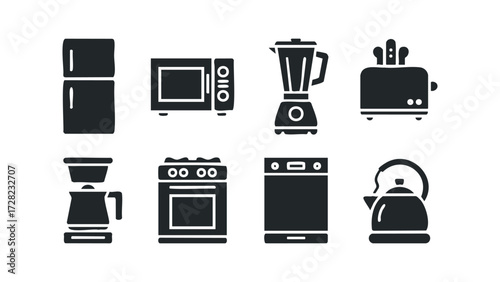 Collection of kitchen appliance icons. Vector hand drawn illustration