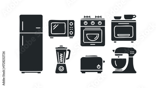 Collection of kitchen appliance silhouettes. Vector hand drawn illustration
