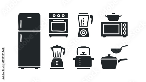 Collection of kitchen appliance icons. Vector hand drawn illustration