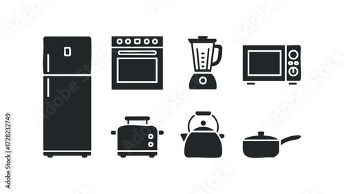 Set of kitchen appliances silhouette collection. Vector hand drawn illustration