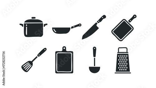 Set of kitchen utensils icons. Vector hand drawn illustration