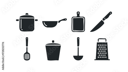 Set of simple kitchen utensil icons. Vector hand drawn illustration