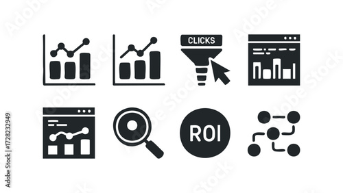 Business analytics symbols for growth and investment. Vector hand drawn illustration