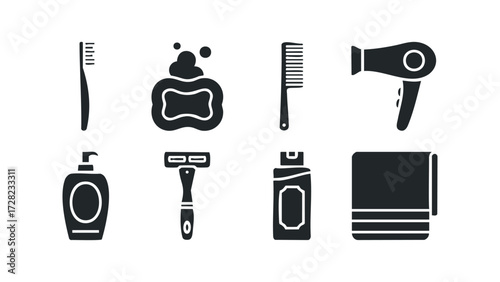 Personal hygiene items icons collection. Vector hand drawn illustration