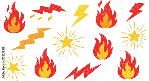 Vector art of flames and lightning bolts
