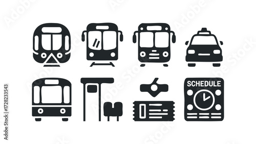 Collection of Public Transport and Ticketing Icons. Vector hand drawn illustration