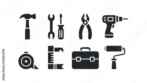 Collection of simple tool icons. Vector hand drawn illustration