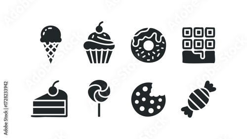 Sweet treats collection icons. Vector hand drawn illustration