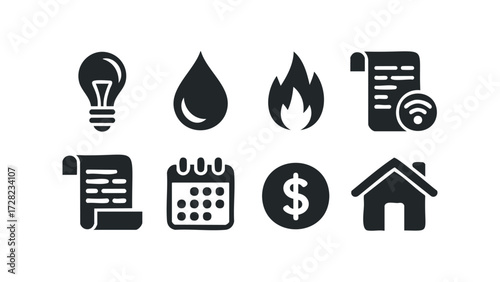 Collection of essential service and finance icons. Vector hand drawn illustration