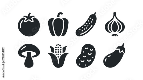 Eight Silhouetted Vegetables Collection. Vector hand drawn illustration