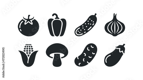 Collection of fresh vegetable icons. Vector hand drawn illustration