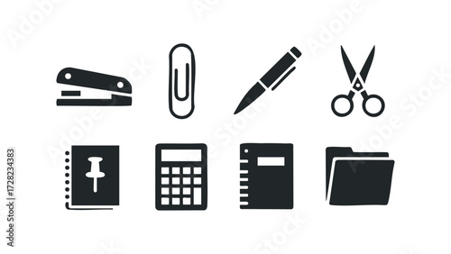 Office and school supplies icons collection. Vector hand drawn illustration