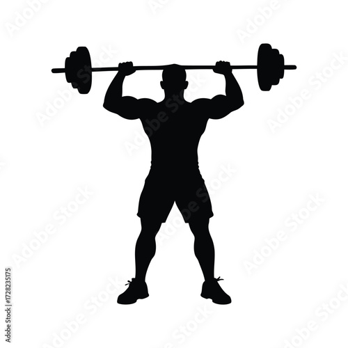 Silhouette of a weightlifter in action, lifting a heavy barbell with ease, male athlete lifting weights silhouette vector illustration