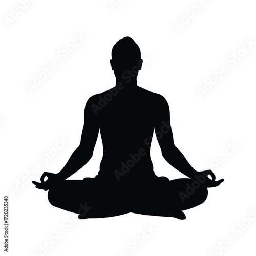 Silhouette of a person meditating in the lotus position for well being, man in lotus pose silhouette vector illustration