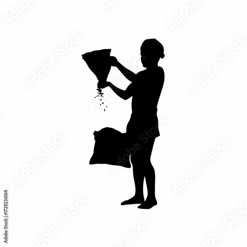 Woman Pouring Grain Silhouette