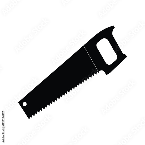 Silhouette of a Hand Saw with Handle and Sharp Teeth for Cutting, saw silhouette vector illustration