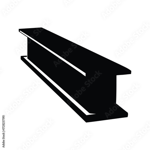 Perspective view of a black I beam, structural steel construction element, steel beam silhouette vector illustration