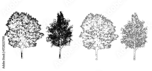 front View Vector Icons of Trees and Plants for Floor Plan and Architectural Design Projects	