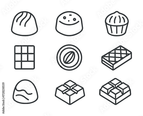 Vector set of line icons for chocolates and confections