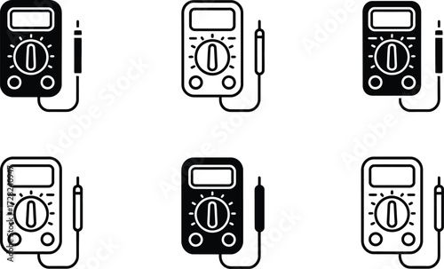 Set of Six Digital Multimeter Icons with Probes