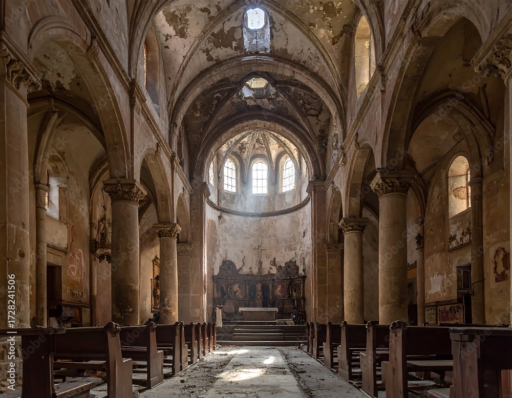 Fototapeta premium Sunlit Ruins of a Decaying Sanctuary