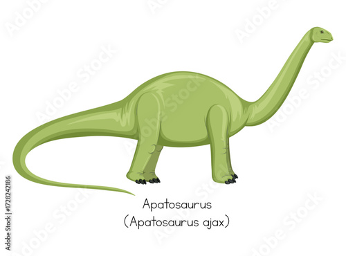 Apatosaurus long neck dinosaur cartoon vector illustration kids education