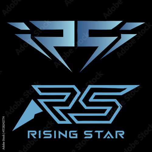 Set of 4 RS Initials Esports Logo Designs Modern Gaming Team Badges with Rising Star, Lightning, and Blue Star Motifs