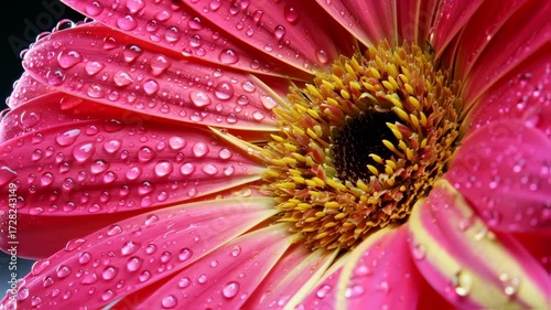Close-up of a vibrant pink flower with water droplets