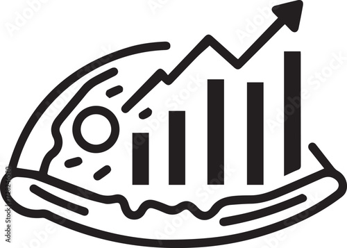 Pizza sales are booming, growth chart inside a delicious pizza slice represents success, Italian food market analysis showing rising profits, business icon