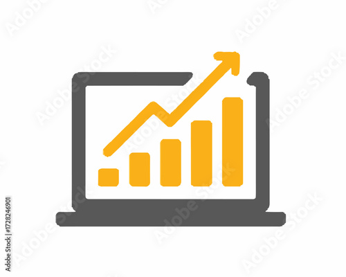 ノートパソコン画面に表示された成長するグラフは、ビジネスの成功と進歩を視覚的に表現しています。