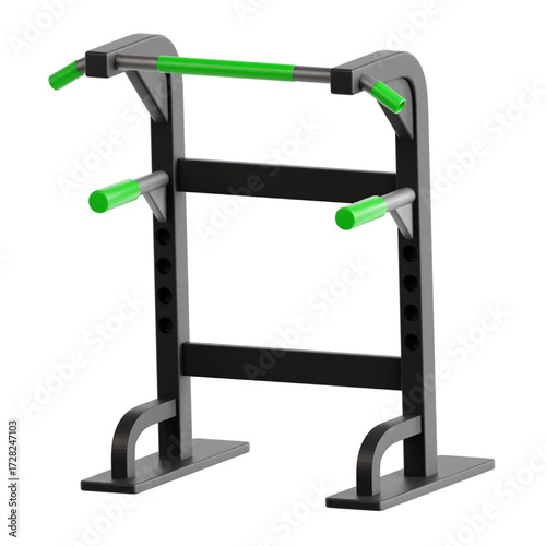 A 3D rendered image of a pull-up bar, designed for home or gym workouts, providing support for various exercise routines and fitness goals, including strength training