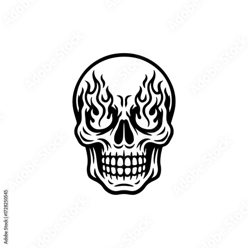 Fiery Skull Graphic Design for Tattoos or Merch