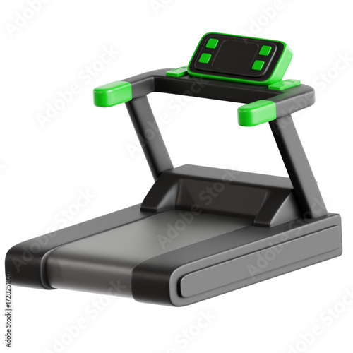 A 3D illustration of a modern treadmill for cardio exercise and fitness training. Running machine for gym workouts or home fitness, isolated on a white background
