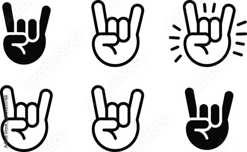 Rock On Hand Gesture Icons: A Collection of Six Variations