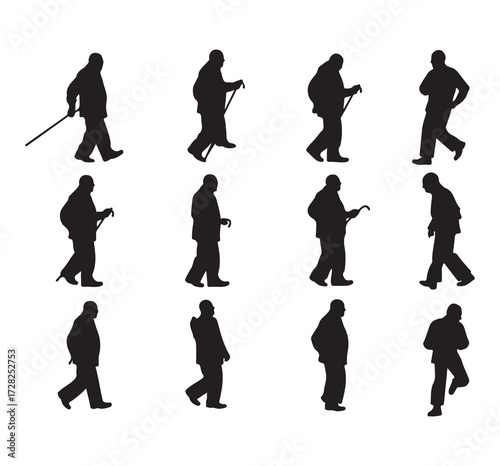silhouette of a grandfather walking with a stick