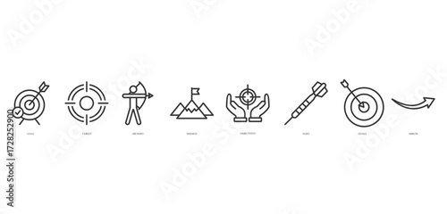 goals banner icon vector concept with icon of goal, target, archery, mission, objectivity, dart, goals and , arrow







