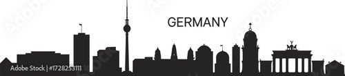 Germany skyline silhouette with Berlin landmarks, Brandenburg Gate, TV Tower — vector cityscape for travel, tourism, education, design projects.