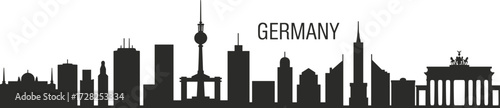 Germany skyline silhouette with Berlin landmarks, Brandenburg Gate, TV Tower — vector cityscape for travel, tourism, education, design projects.