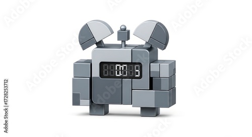 Geometric Alarm Clock on White Background with Digital Display