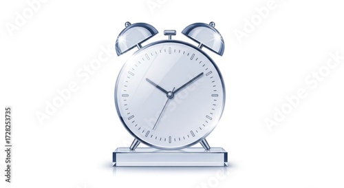 Transparent Alarm Clock On White Background Showing Time Concept