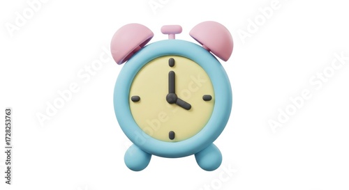 3D Rendered Alarm Clock with Pastel Colors on a White Background