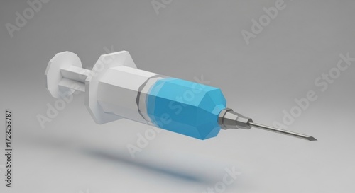 3D Rendered Syringe with Blue Liquid on Gray Background